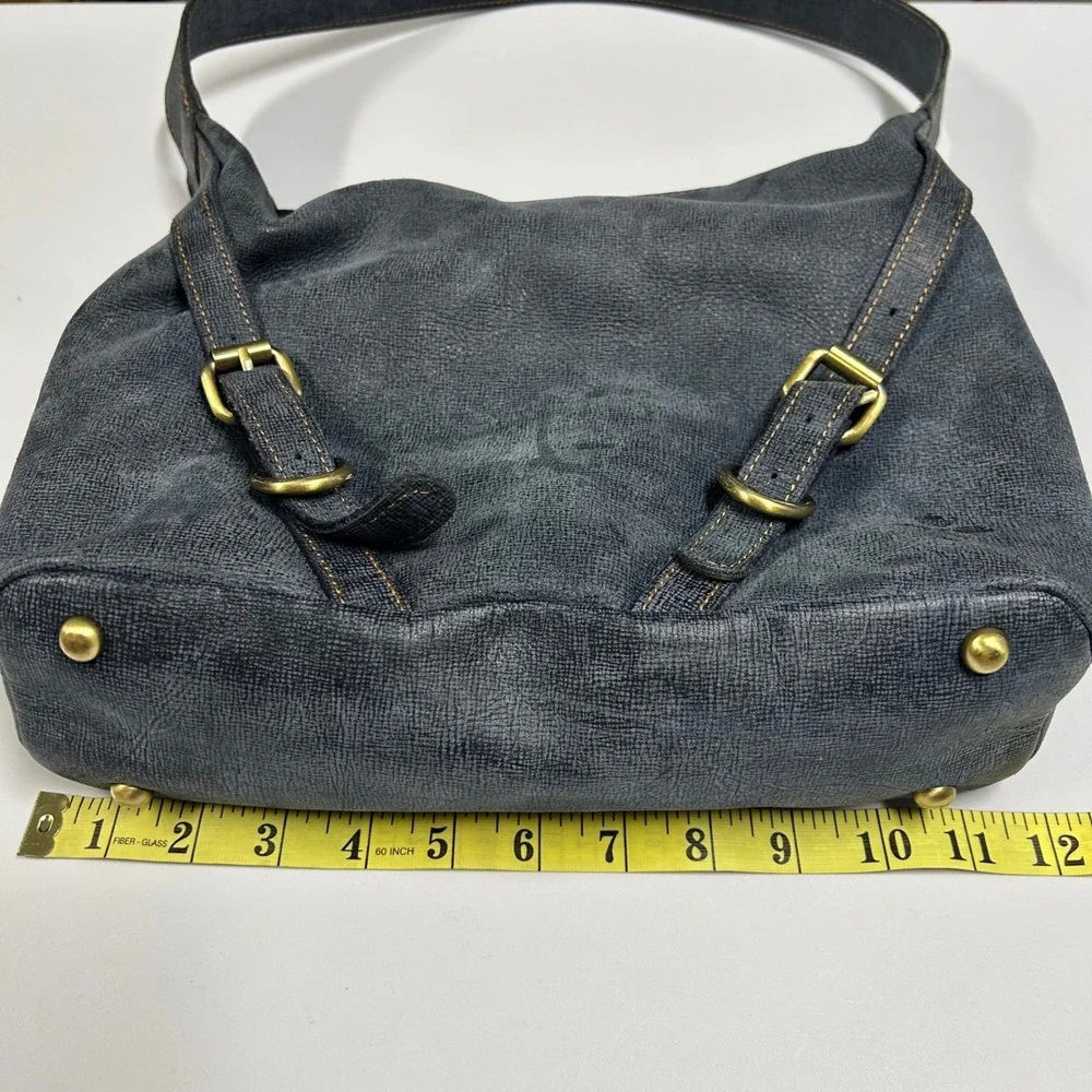 Patricia Nash Leather Hobo‎ Shoulder Bag Slouchy Buckle Straps Textured Blue